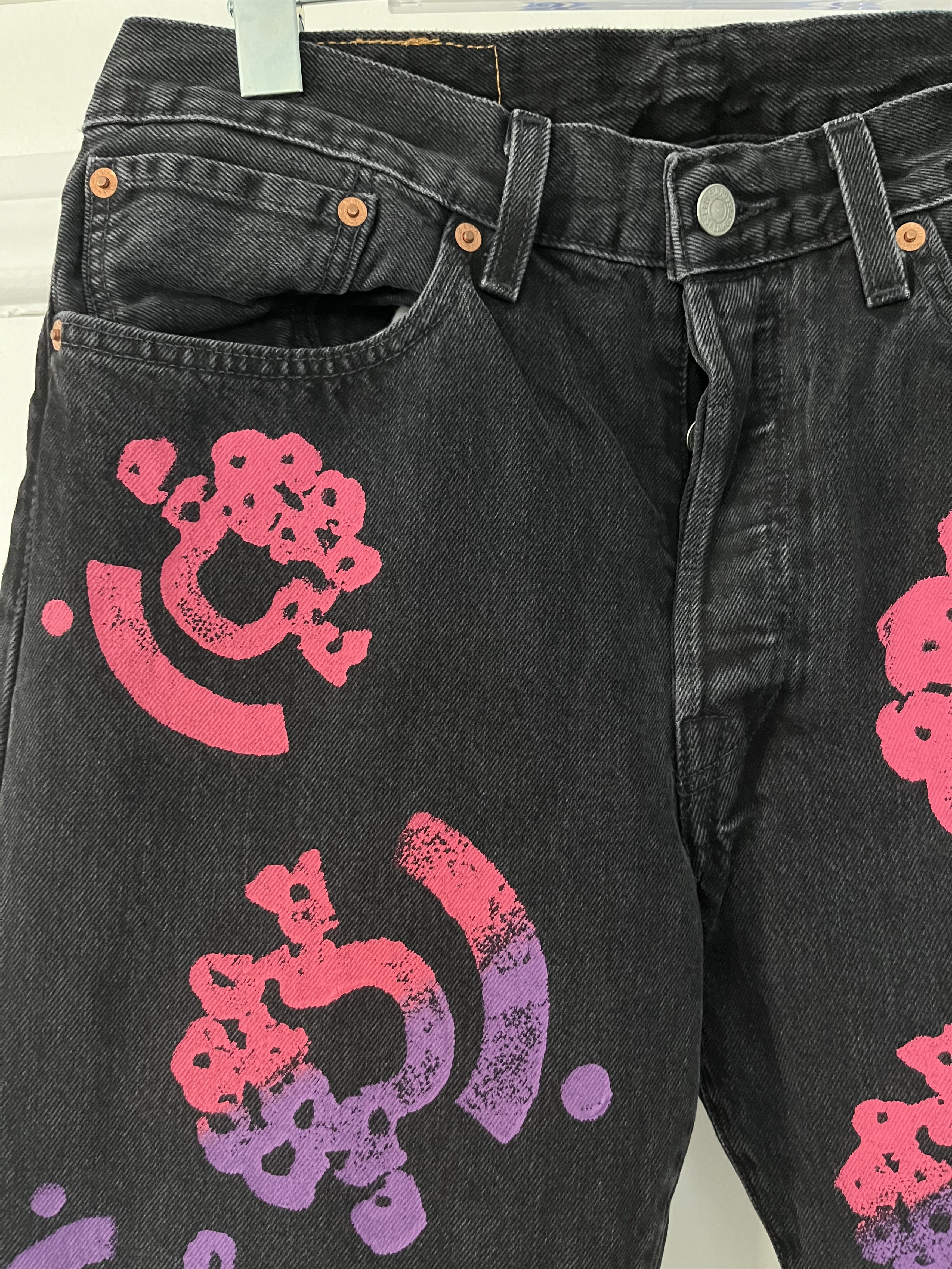 (B).Stroy × DENIM TEARS Denim Tears Bstroy Tears 501 Black Jeans Size US 33 - 2 Thumbnail