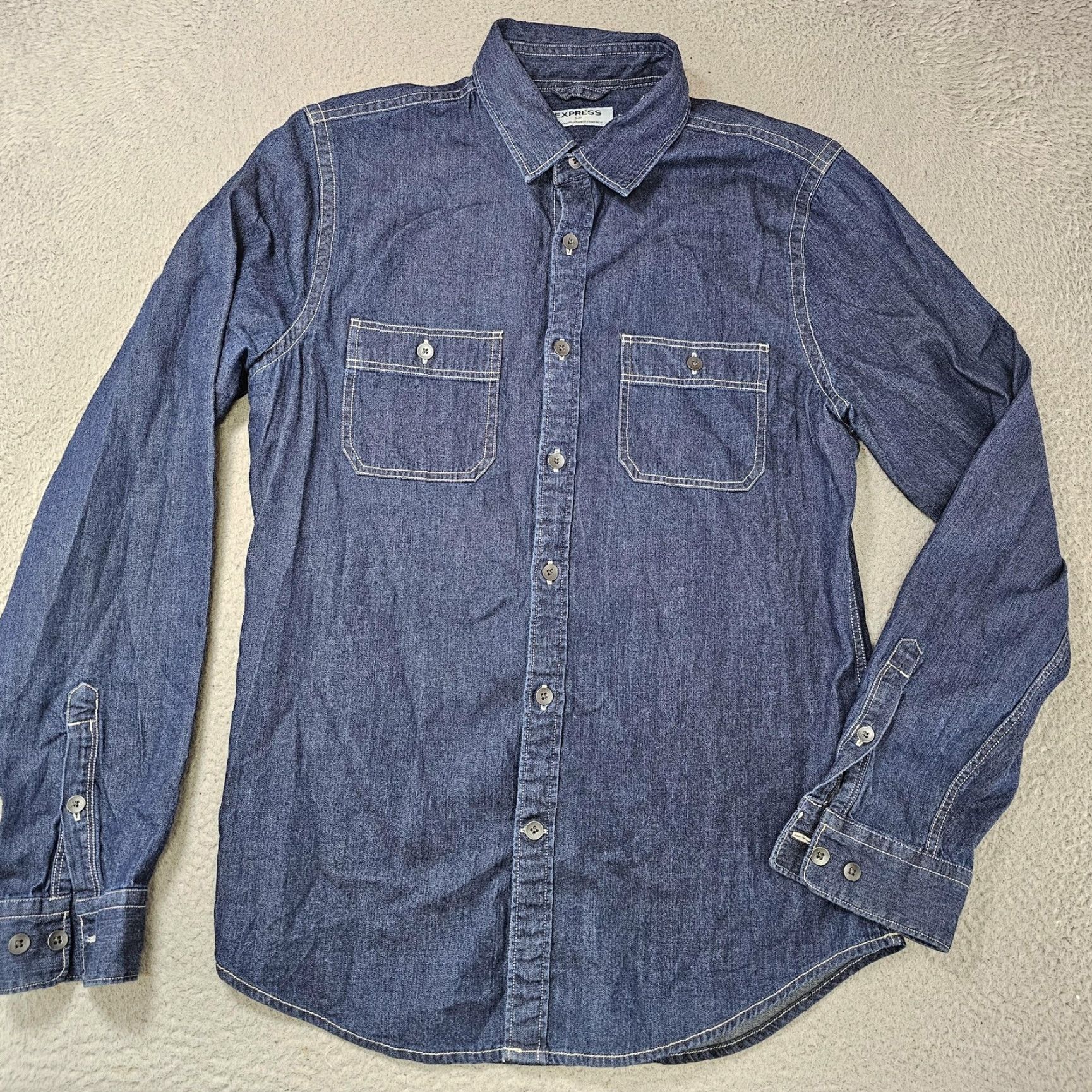 Express Express Denim Shirt Mens Small Blue Long Sleeve Button Front Pockets Casual Size US S / EU 44-46 / 1 - 2 Thumbnail