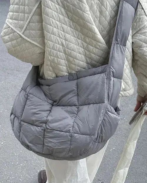 Outdoor Retro Quilted Hobo Bag Messenger Bag in Grey, Men's