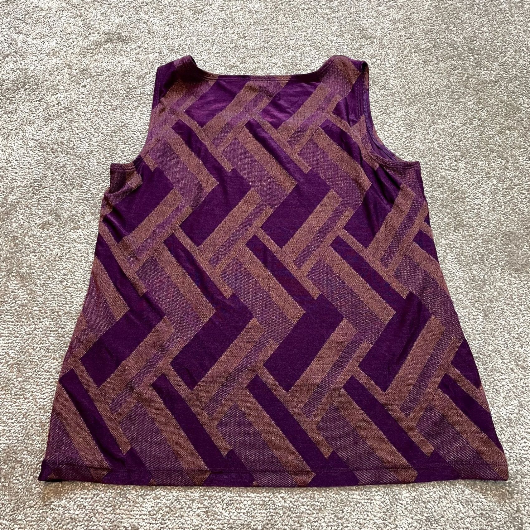 Vintage Chico's Travelers Womens Tank Top Size 10 Purple Sleeveless Wrinkle Free Knit Polyester Spandex Crew Neck Geometric Basic Summer Womens Tank Size L / US 10 / IT 46 - 8 Thumbnail