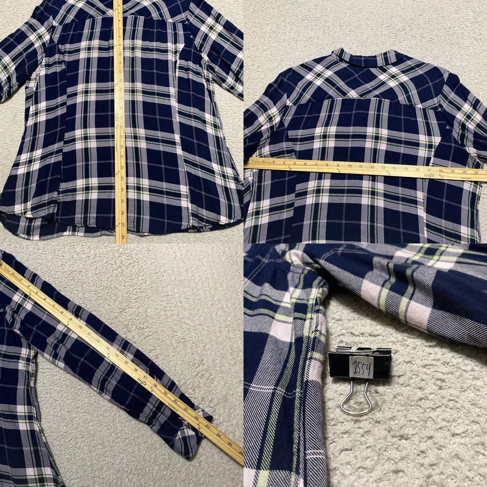 Torrid Torrid Shirt 1X Blue Plaid Button-Up Knit Rayon Long Sleeve, Plus Size, Collared, Pocket, Classic Modern, Womens Size XL / US 12-14 / IT 48-50 - 8 Thumbnail