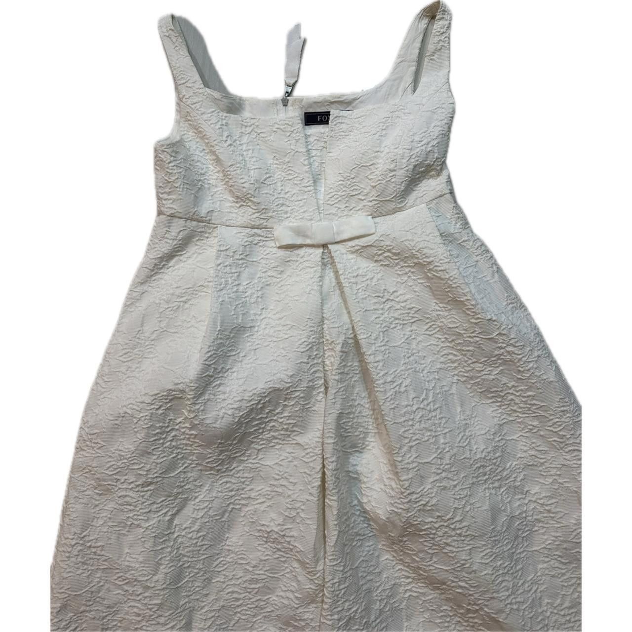 Designer Foxey Square Neck Pattern White W Ribbon Applique Dress Size S / US 4 / IT 40 - 3 Thumbnail