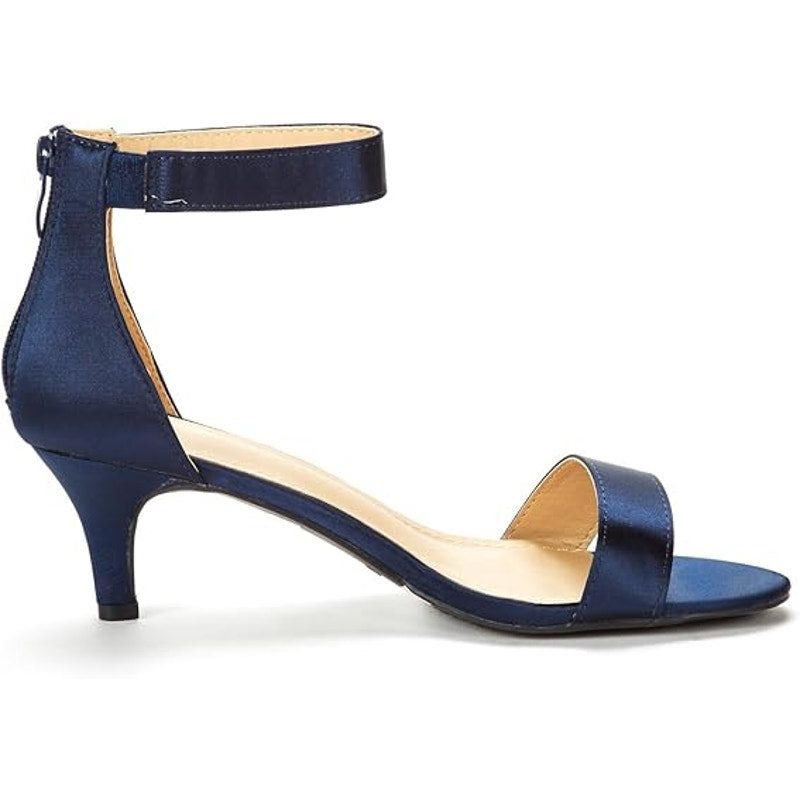 Other Dream Pairs Womens 7.5 Navy Satin Open Toe Ankle Strap Heels Size US 7.5 / IT 37.5 - 3 Thumbnail