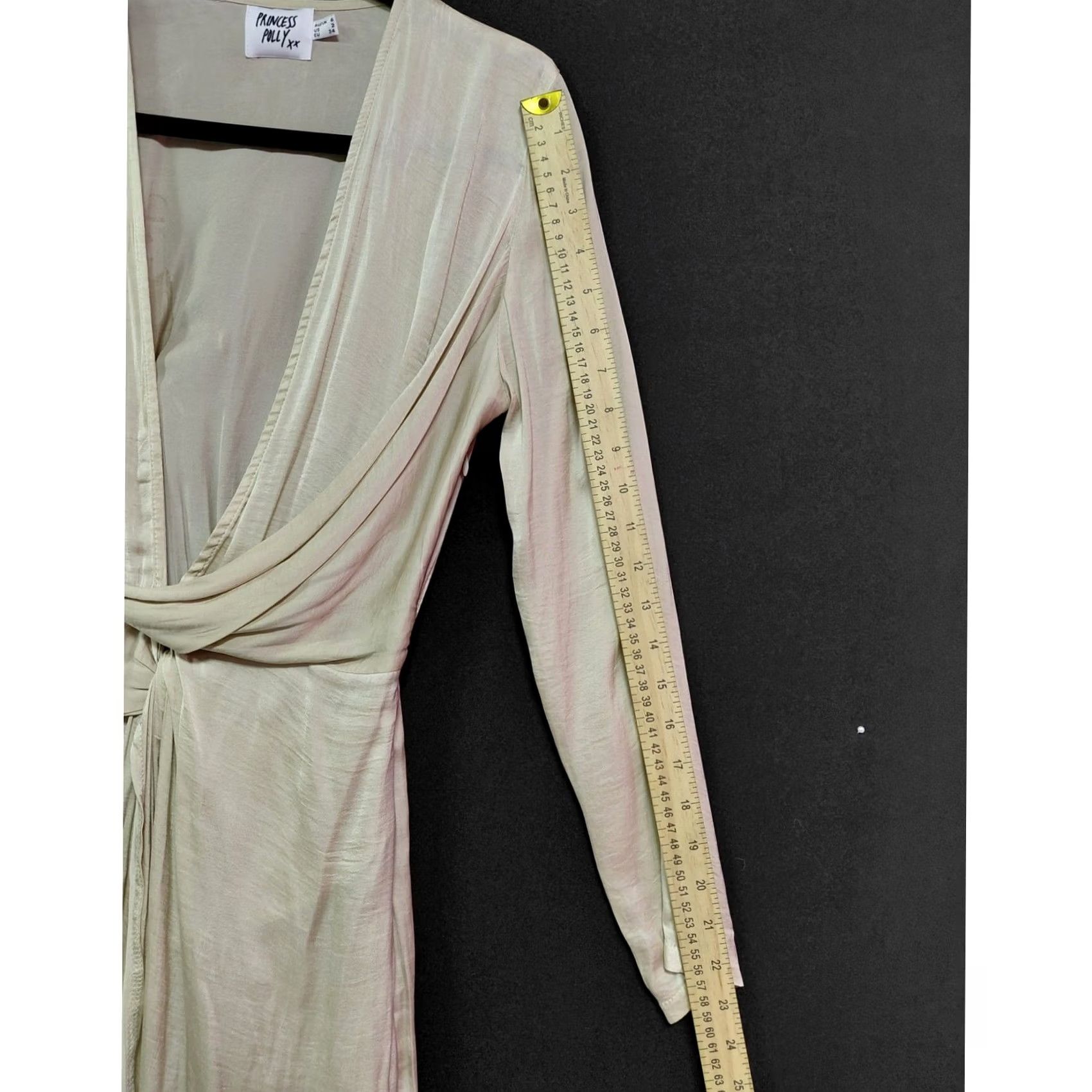 PRINCESS POLLY PRINCESS POLLY Beige Long Sleeve Wrap Dress Women Size 2 Solid V-Neck Short Size XS / US 0-2 / IT 36-38 - 6 Thumbnail