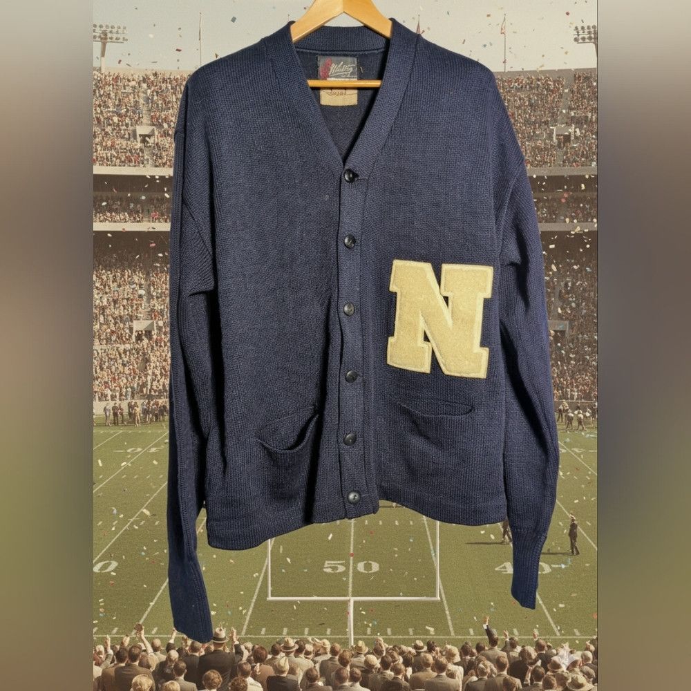Other 1950s Whiting Los Angeles Navy Wool Cardigan Letter Sweater Size US XXL / EU 58 / 5 - 1 Thumbnail