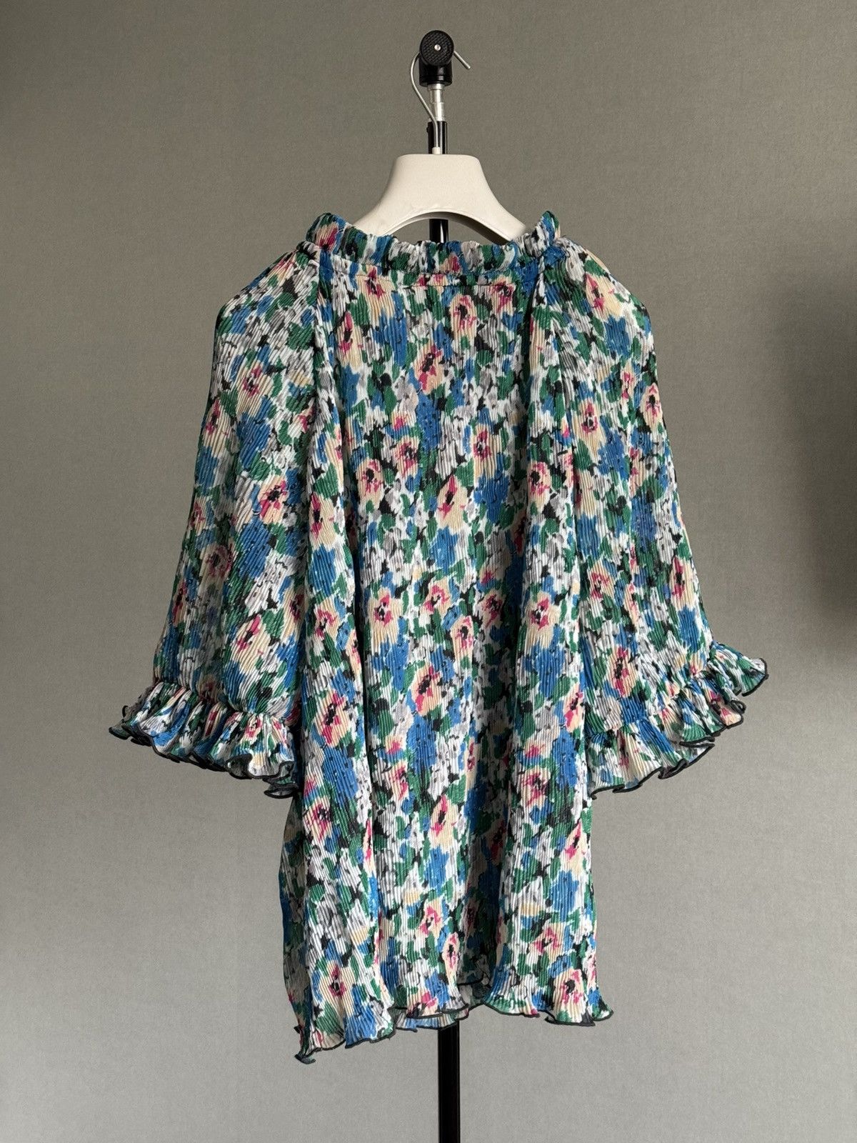 Gianni Valentino Ganni Women's Pleated Georgette Top - Floral Azure Blue Size M / US 6-8 / IT 42-44 - 4 Thumbnail