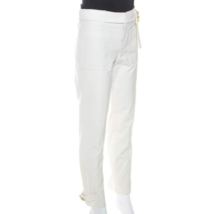 Gucci GUCCI VINTAGE CREAM COTTON BAMBOO BUCKLE TAPERED PANTS Size 28" / US 6 / IT 42 - 3 Thumbnail