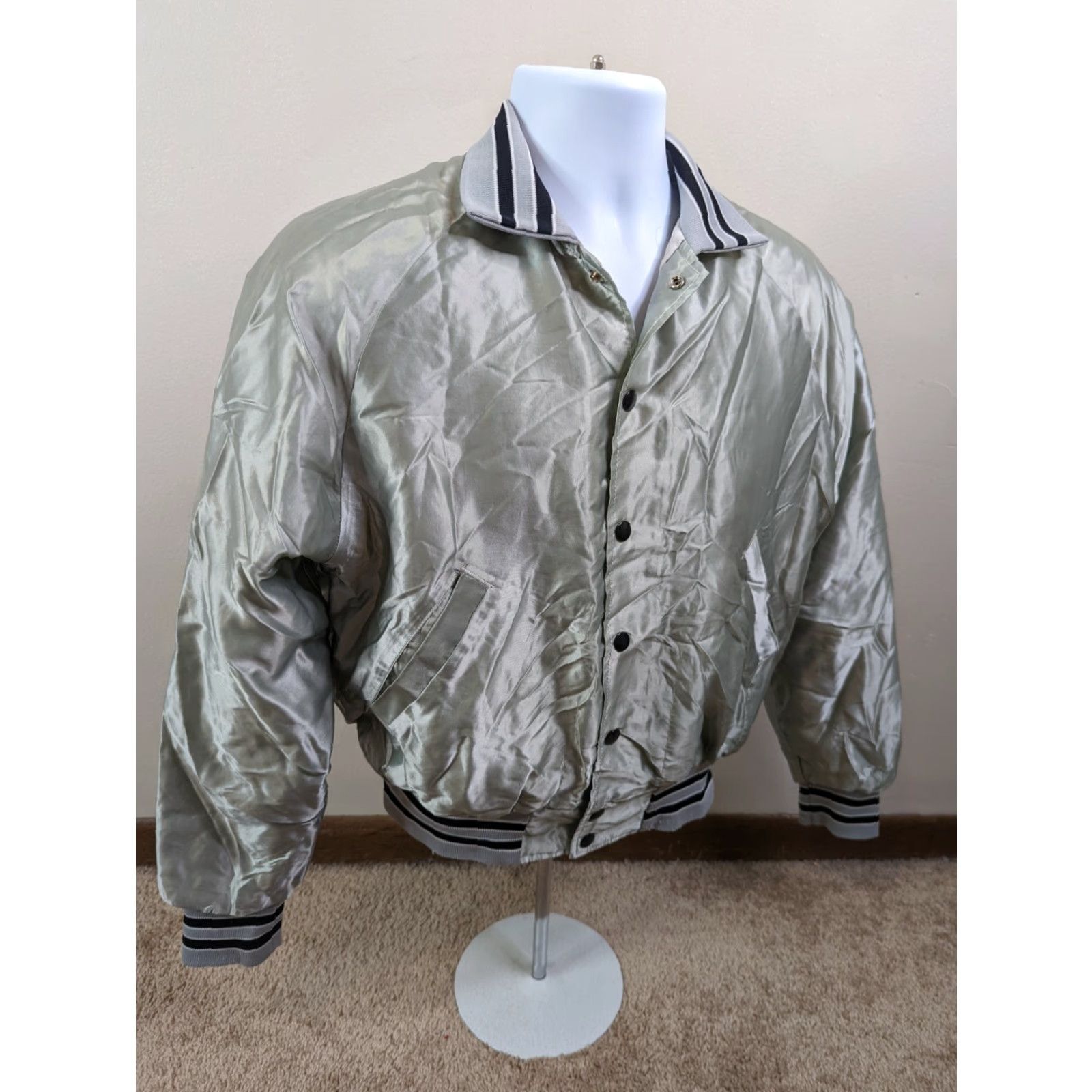 Vintage VINTAGE Hilton Jacket Satin Bomber Varsity Silver Men’s Size S Size US S / EU 44-46 / 1 - 5 Thumbnail