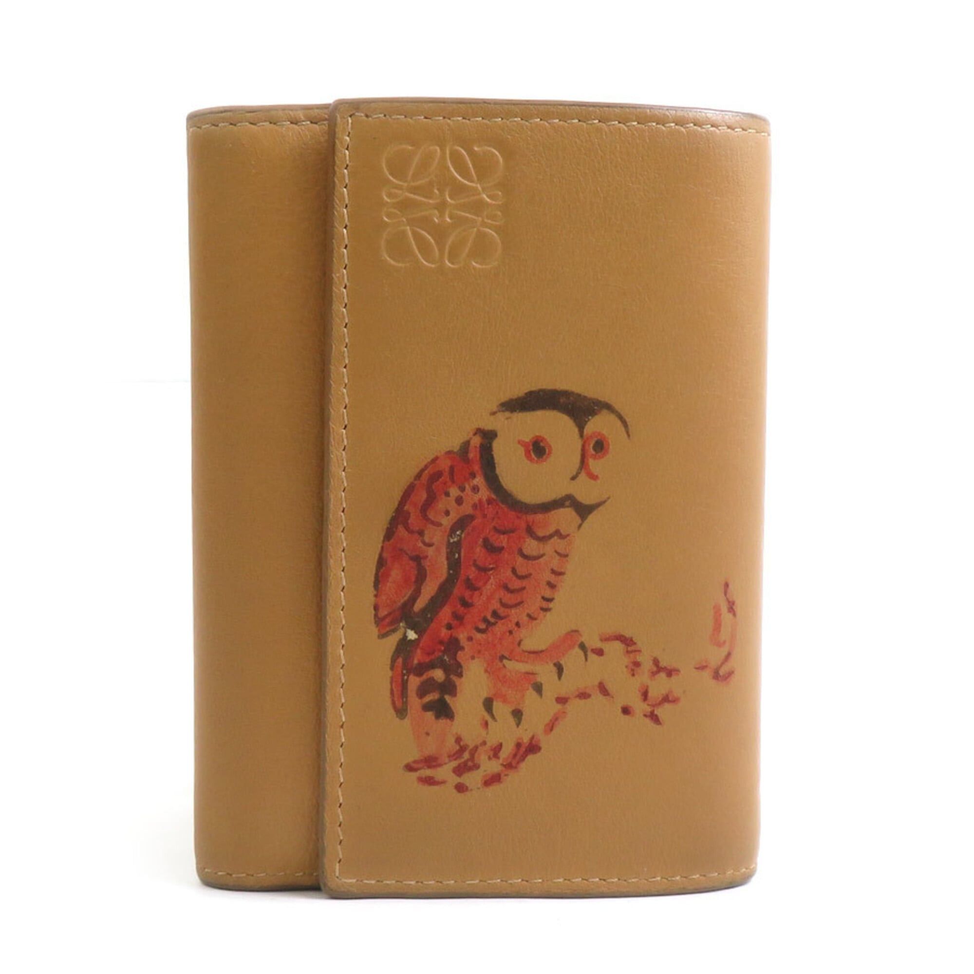 Loewe Loewe Tri-fold Wallet, Owl Design, Leather, Camel Brown, Men's & Women's, Free Shipping, h32069i Size ONE SIZE - 1 Thumbnail