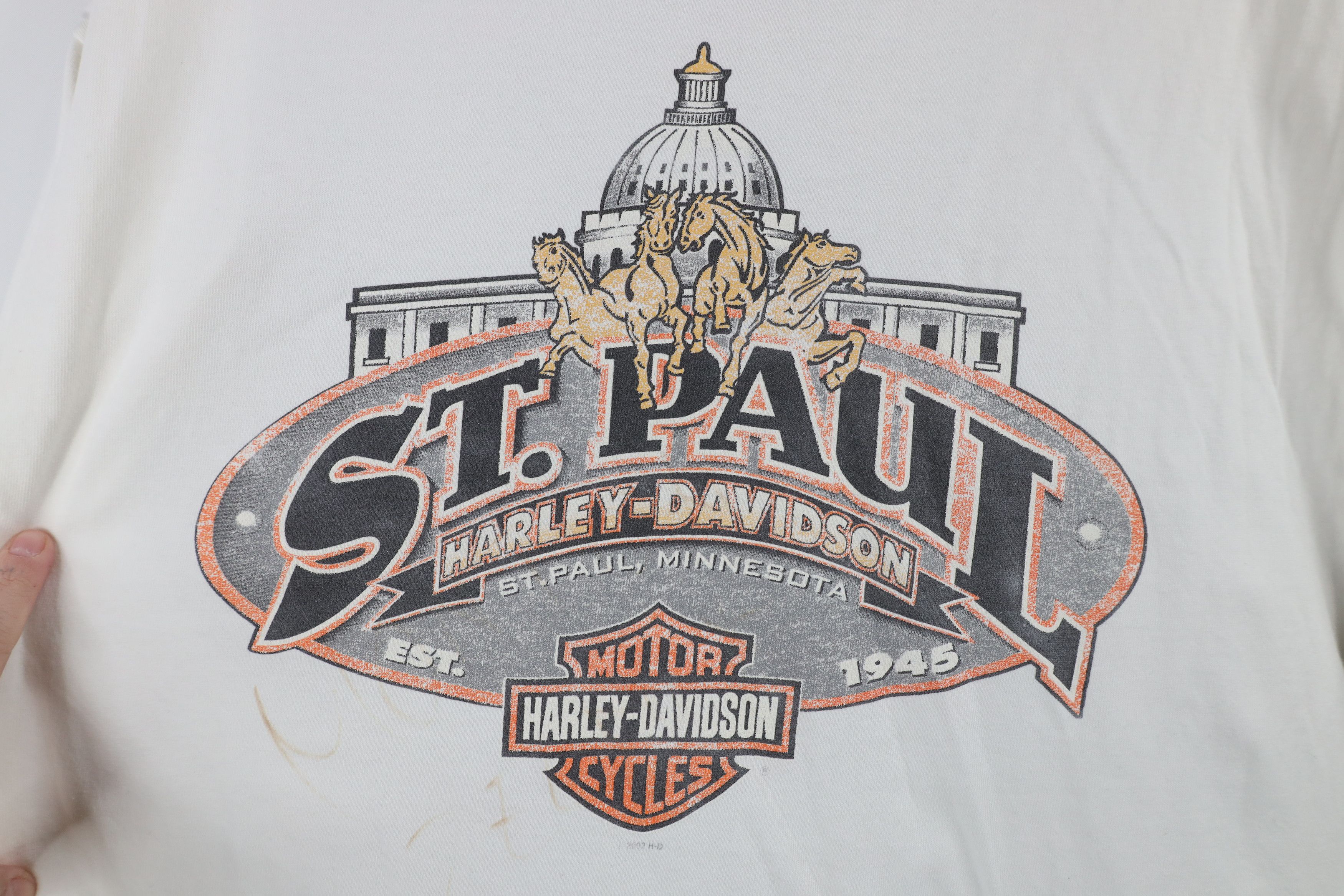Harley Davidson × Vintage Vintage Y2K 2002 Harley Davidson Spell Out T-Shirt White Size US L / EU 52-54 / 3 - 10 Thumbnail