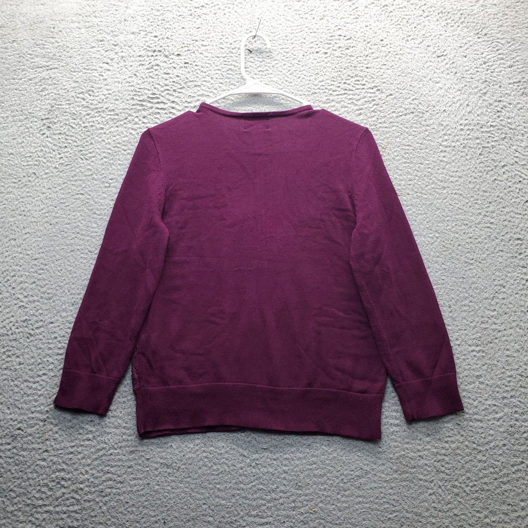 Chaps Chaps Cardigan Sweater Womens Petites PM Purple Floral Lace Overlay Classic Knit Size M / US 6-8 / IT 42-44 - 2 Thumbnail