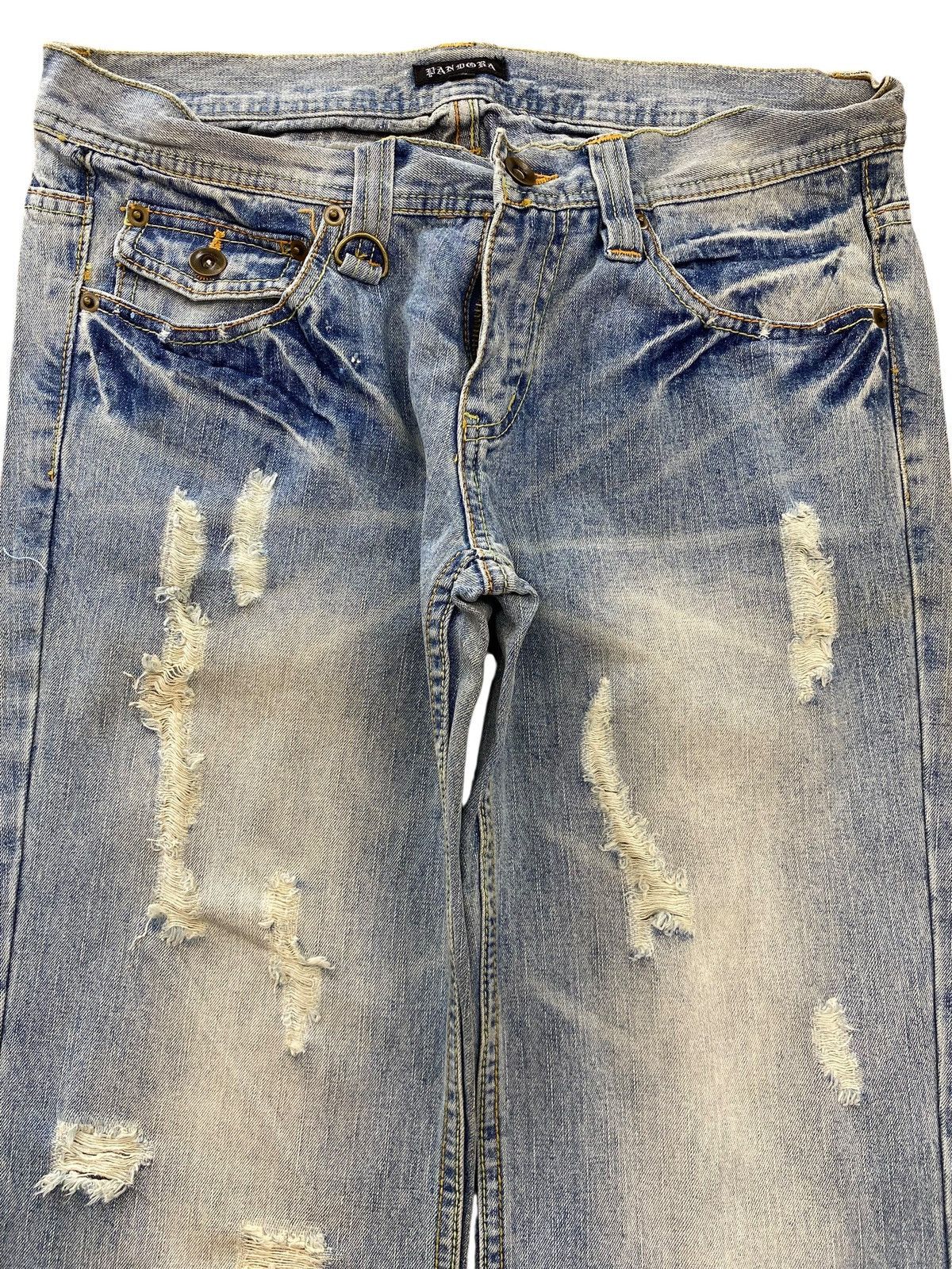 pandora Pandora Faded Blue Wash Ripped Style Flare Jeans Size US 32 / EU 48 - 2 Thumbnail