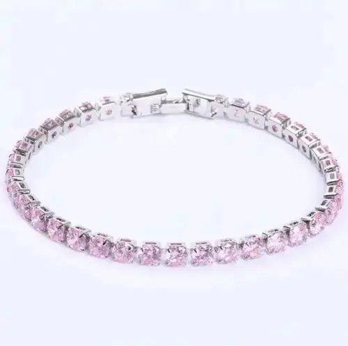 Jewelry 4mm Tennis Chain Sterling Silver Pink Bracelet Size ONE SIZE - 2 Thumbnail
