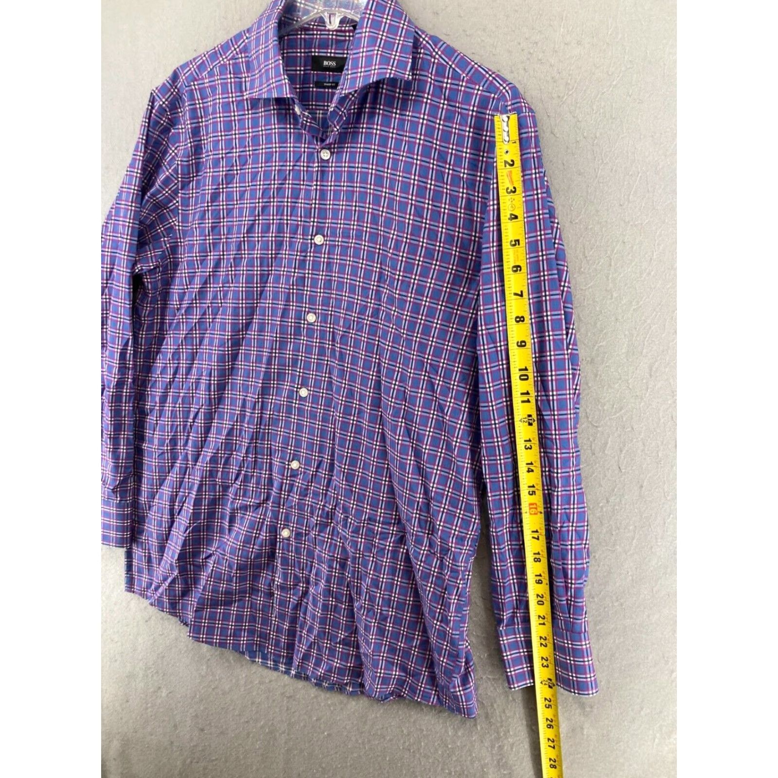 Hugo Boss Hugo Boss Mens Purple Plaid Button Up Sharp Fit 16 Long Sleeve Shirt Size US L / EU 52-54 / 3 - 7 Thumbnail