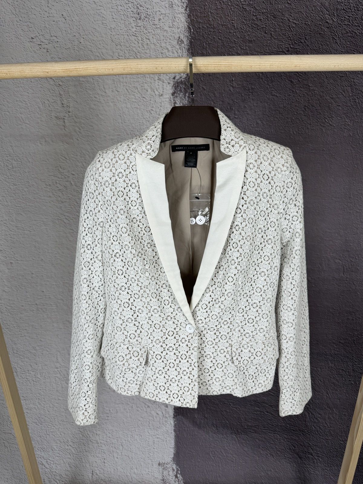 image of Marc By Marc Jacobs Womens Lace Notch Collar Blazer White 4 (Size Small)