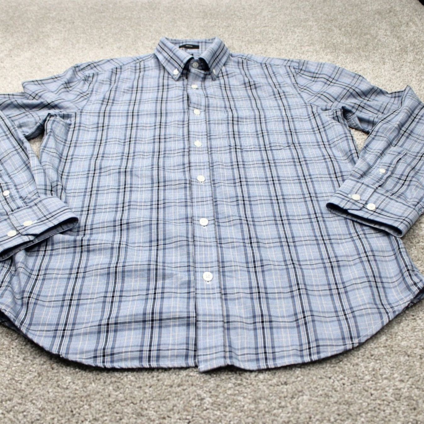 Vintage 14th & Union Shirt Mens Medium Blue/Black Non-Iron 100% Cotton L/S Button Down Size US M / EU 48-50 / 2 - 3 Thumbnail