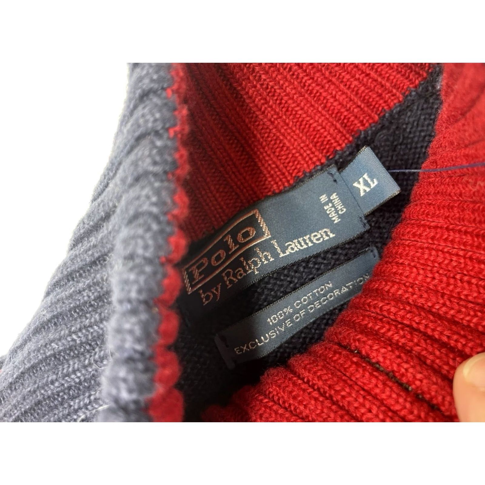 Polo Ralph Lauren VINTAGE? Polo Ralph Lauren Navy Blue Red Pony 1/4 Zip Knit Sweater Men XL Shirt Size US XL / EU 56 / 4 - 4 Thumbnail