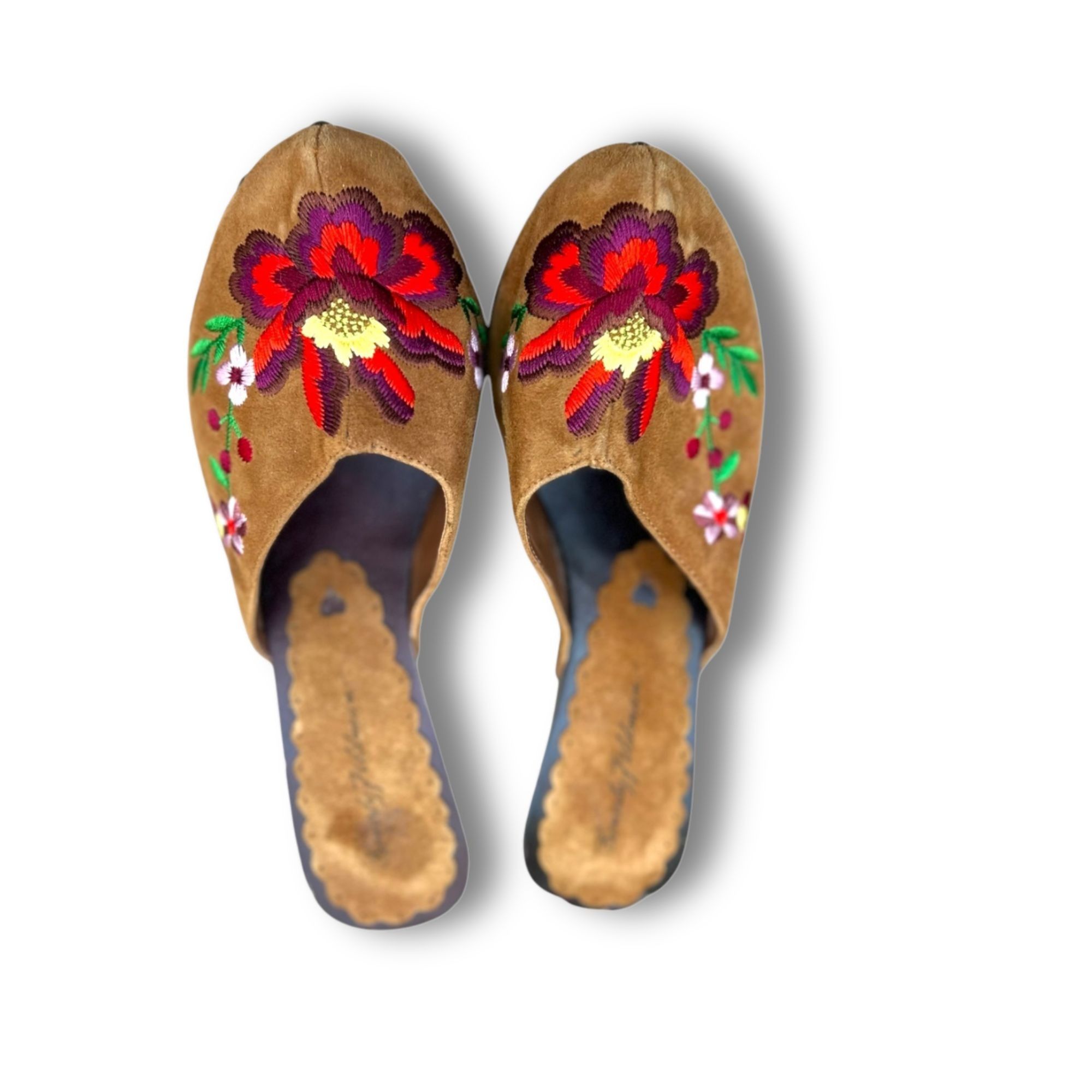 Other Beverly Feldman Floral Wooden Heels Womens Embroidered Suede Size US 7 / IT 37 - 3 Thumbnail