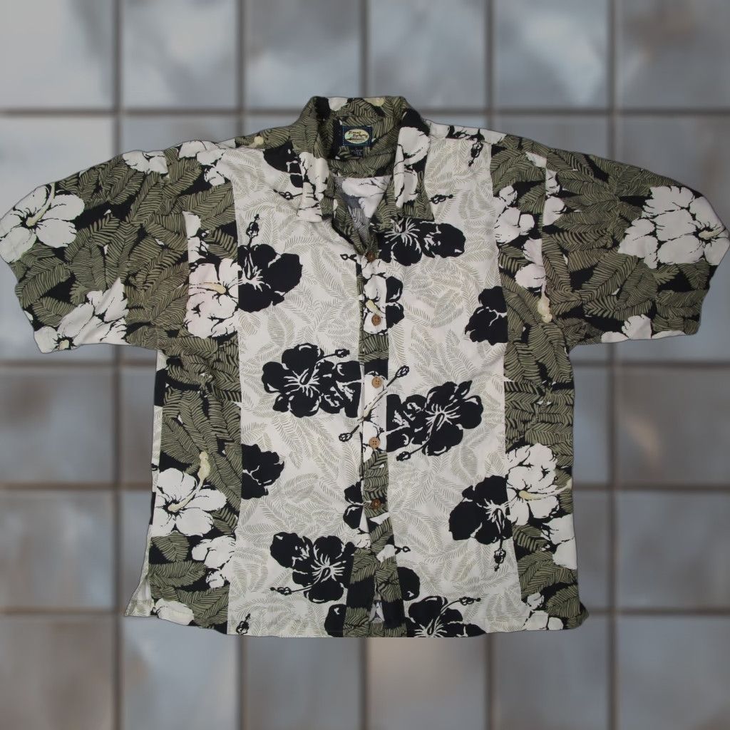 Tommy Bahama VINTAGE Tommy Bahama Shirt XL Green Floral Button Up Short Sleeve Loop Collar Hibiscus 60s Mens Size US XL / EU 56 / 4 - 1 Thumbnail
