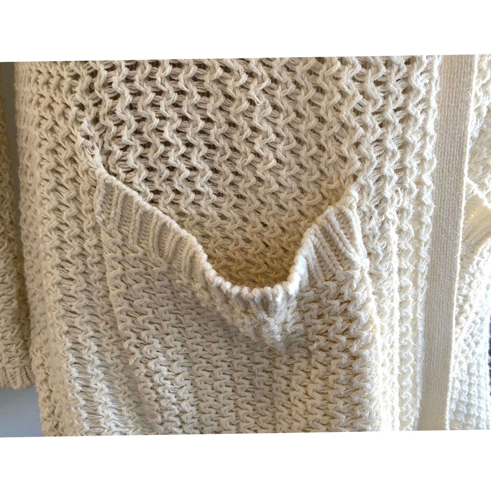 Lucky Brand Lucky Brand Cardigan Sweater Cream Chunky Knit Open Front Longline Pockets Sz M Womens Jacket Knit Open Front Cardigan Cream Ivory Size M / US 6-8 / IT 42-44 - 3 Thumbnail