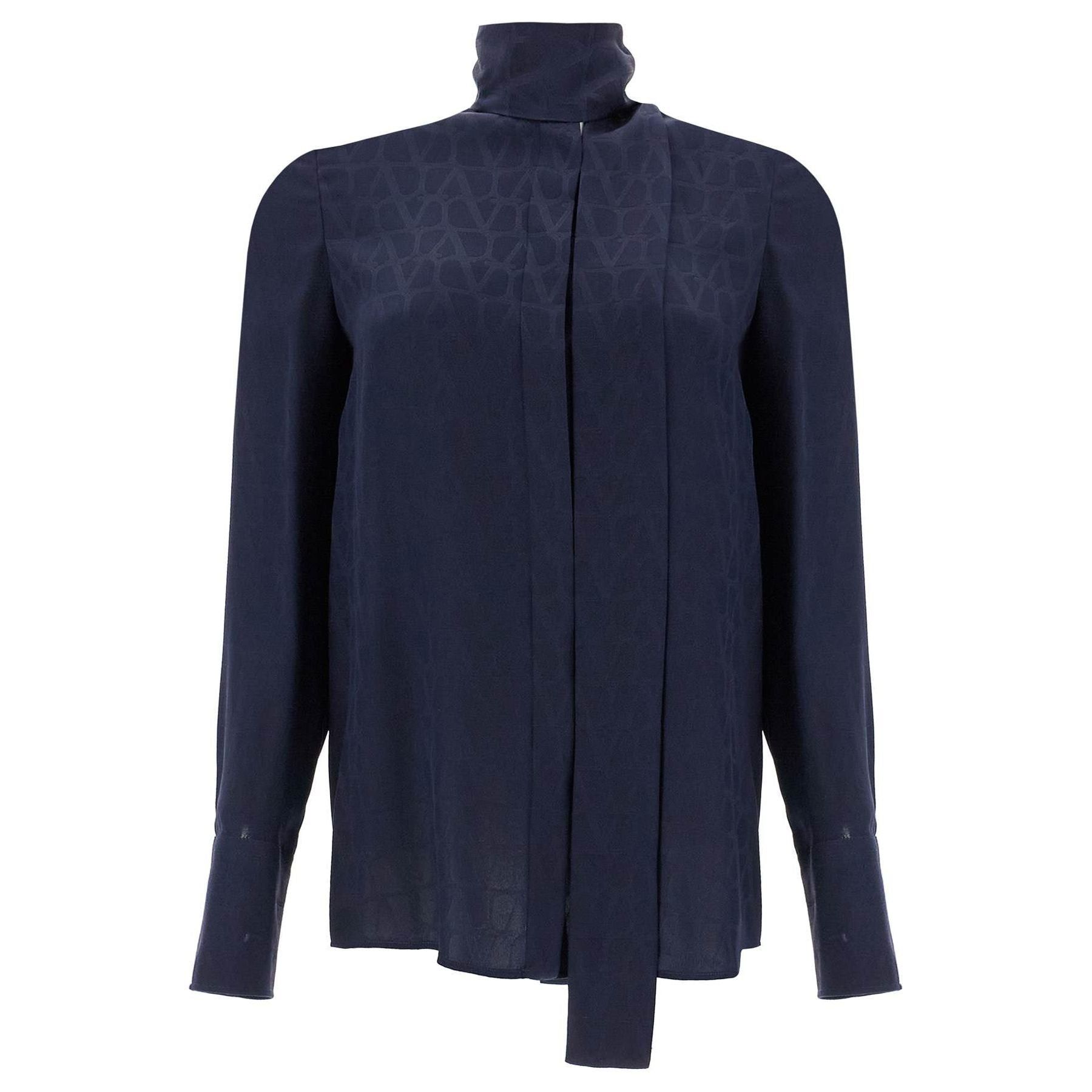 Valentino o1s22i1n0924 Silk Jacquard Toile Iconographe Shirt in Blue Size S / US 4 / IT 40 - 1 Thumbnail