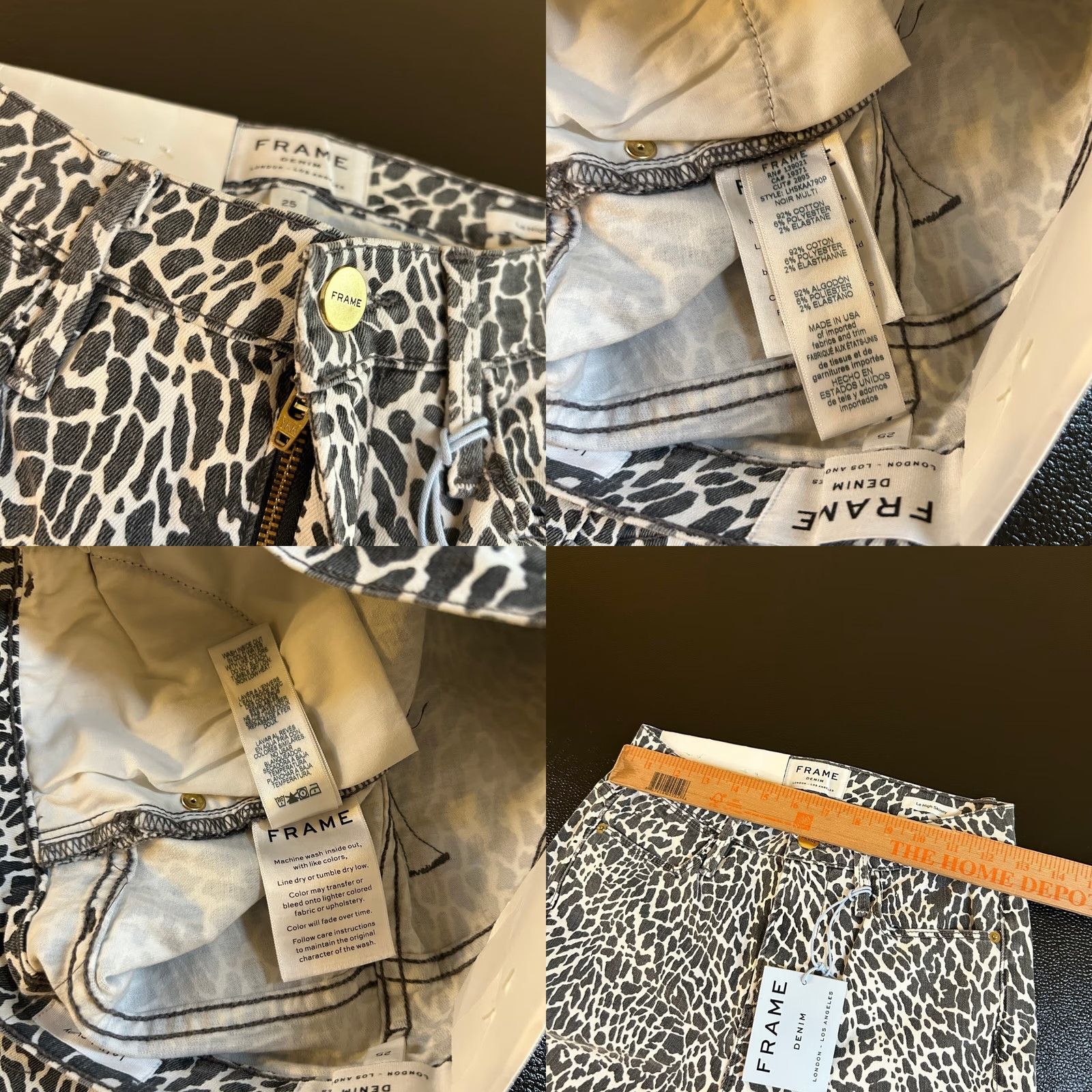 Frame FRAME Le High Skinny Jeans Womens 25 Gray White Animal Print High Rise NWT Jeans Size 42" / US 20 - 8 Thumbnail