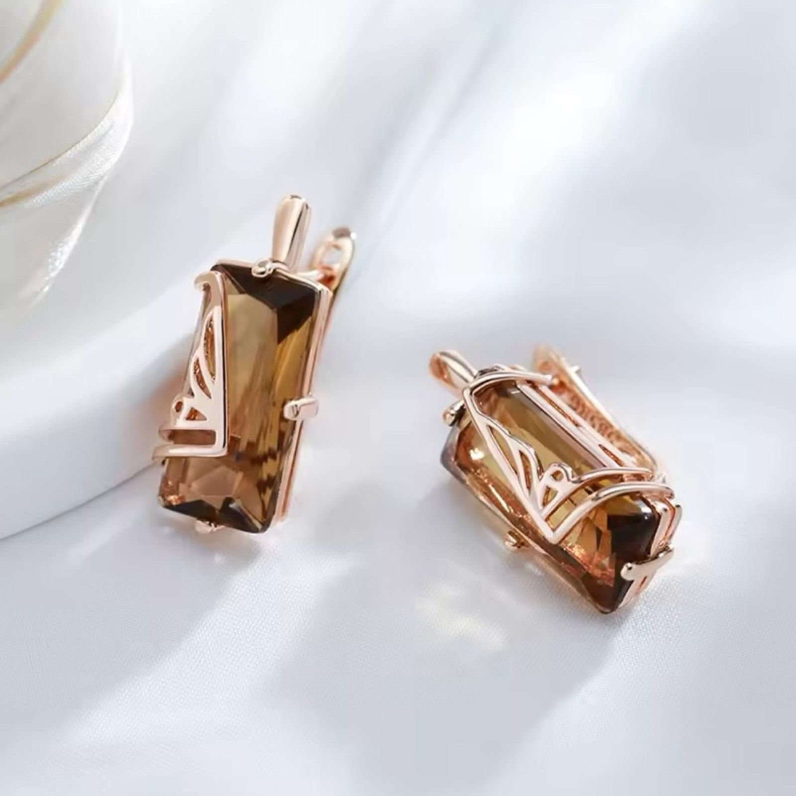 Other Light Brown Natural Zircon English Earrings for Women Square Size ONE SIZE - 5 Thumbnail