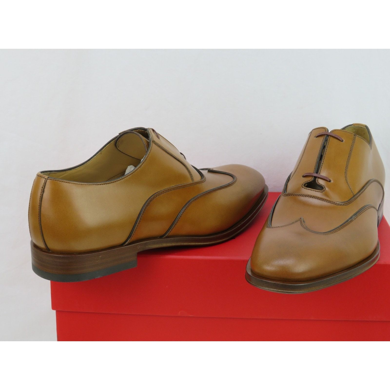 Salvatore Ferragamo NIB FERRAGAMO CORIAN BROWN TAN BROGUE LEATHER OXFORDS 12 EE Size US 12 / EU 45 - 9 Thumbnail