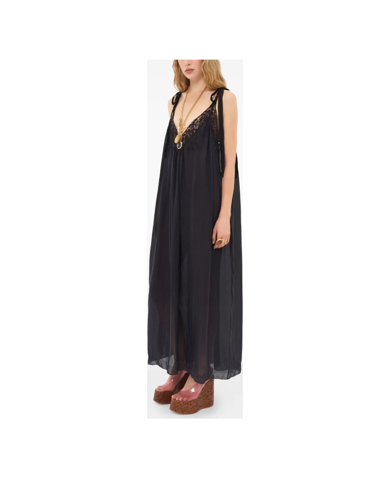 Chloe o1loc1c10226 Silk And Lace Long Dress in Black Size XS / US 0-2 / IT 36-38 - 5 Thumbnail