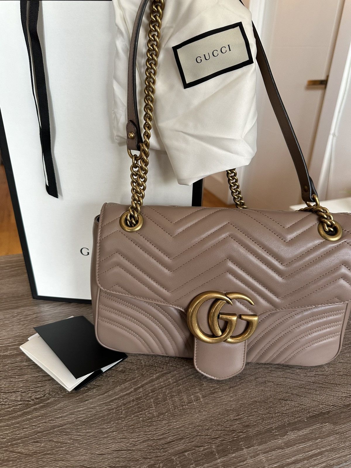 Gucci GUCCI GG Marmont Large Matelassé Shoulder Bag – Taupe Size ONE SIZE - 3 Thumbnail
