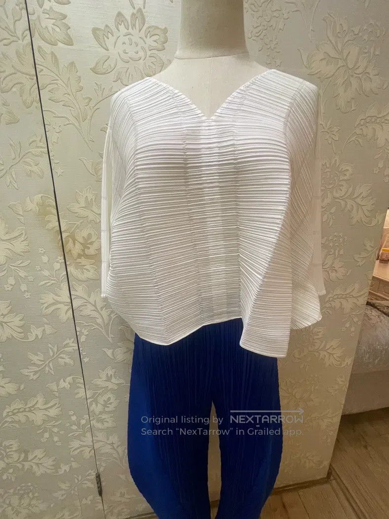 Issey Miyake Issey Miyake White Bamboo V - Neck Short Top Size L / US 10 / IT 46 - 5 Thumbnail