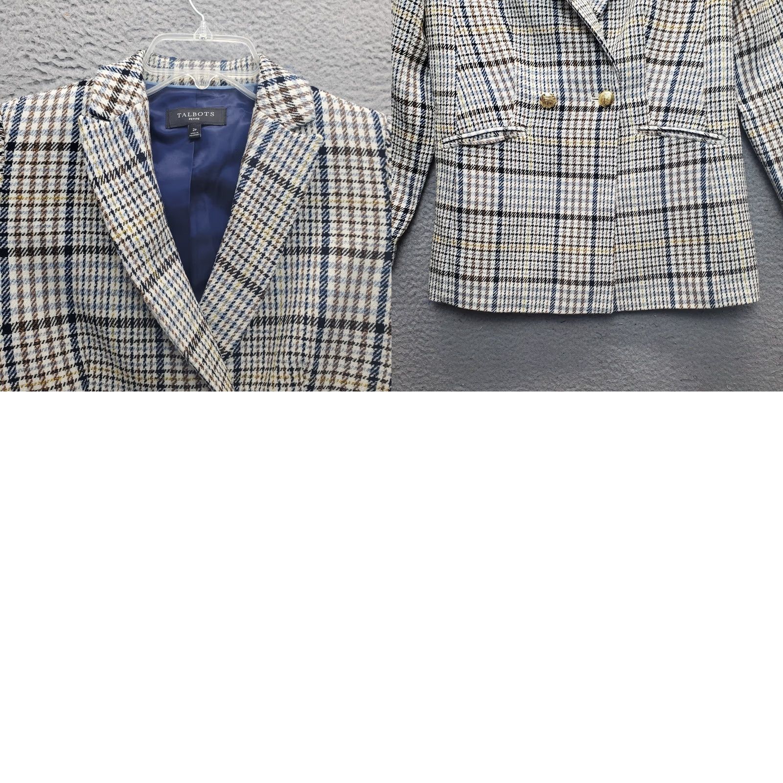 Talbots Talbots Blazer Women 2P Multi Houndstooth Plaid Wool Notch Lapel EUC Jacket Size XS / US 0-2 / IT 36-38 - 9 Thumbnail