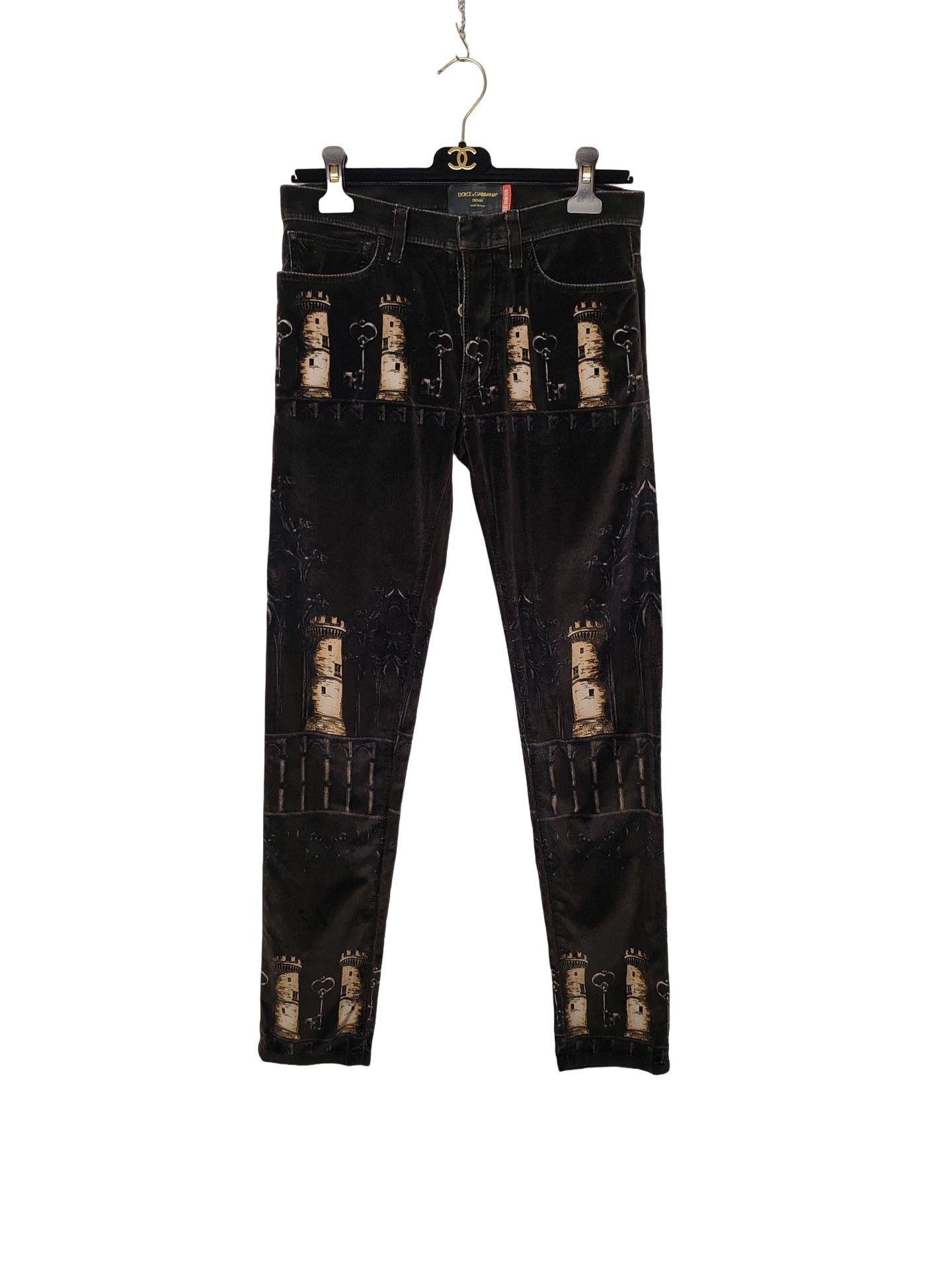 Dolce & Gabbana Dolce & Gabbana Castle Key Print Velvet Pants Size 28 Size US 28 / EU 44 - 1 Thumbnail