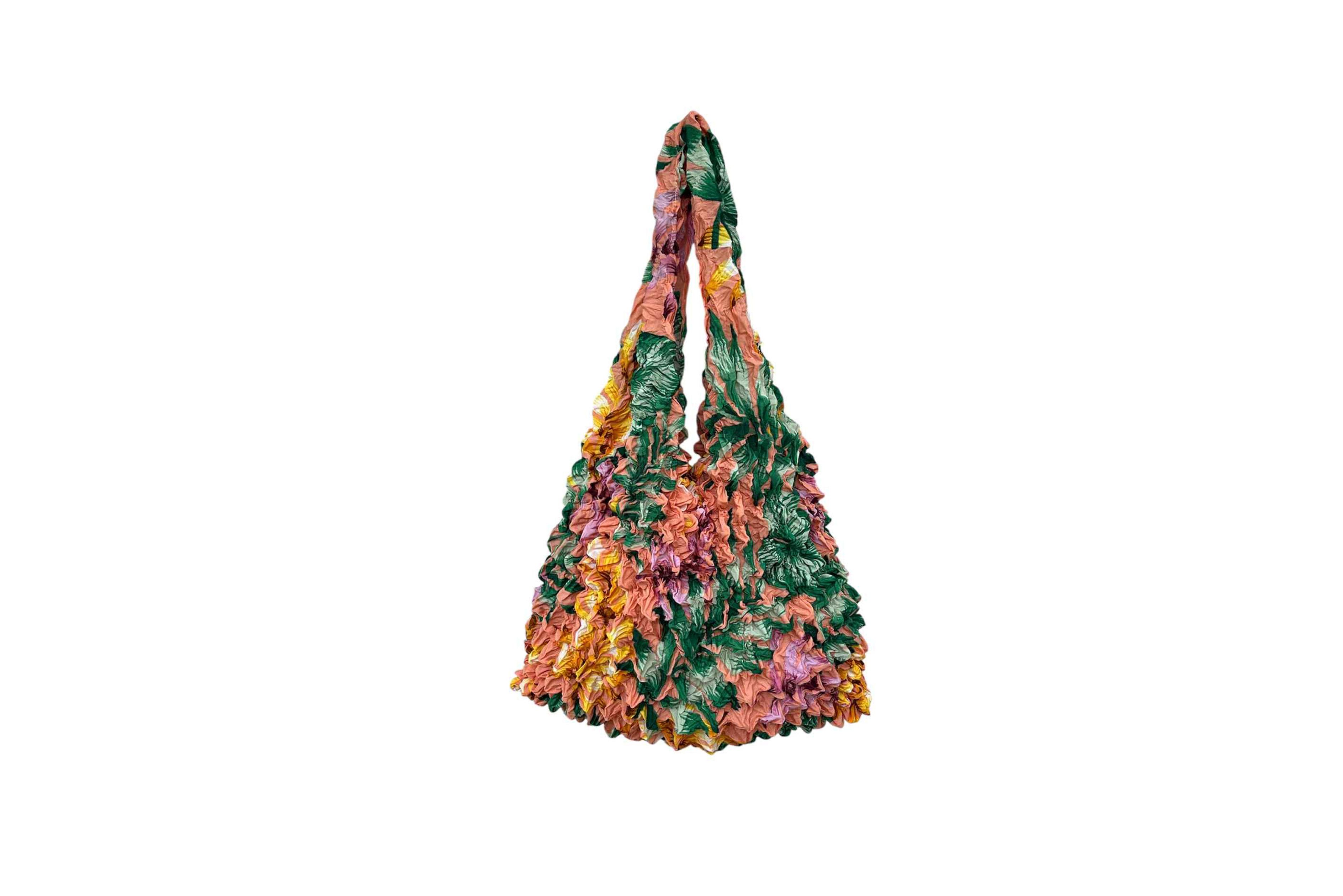 Vintage Hawaiian Crinkle Textured Puckered Popcorn Top Handle Bag, Women's