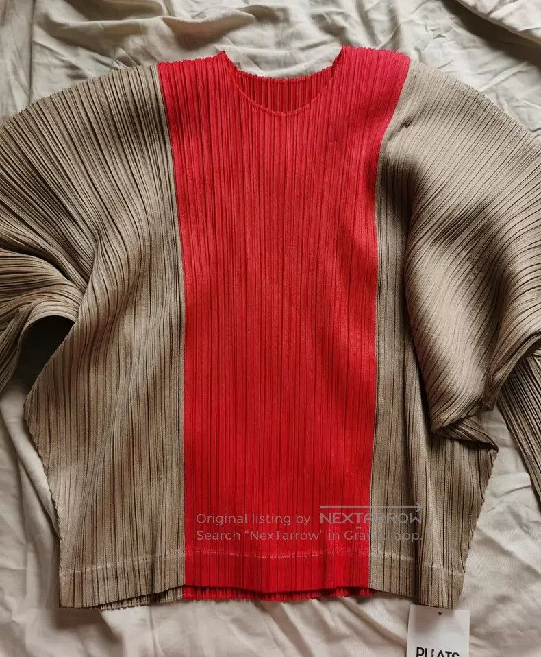Issey Miyake Issey Miyake Red & Golden Brown Color-Blocked Batwing Slee Size L / US 10 / IT 46 - 3 Thumbnail