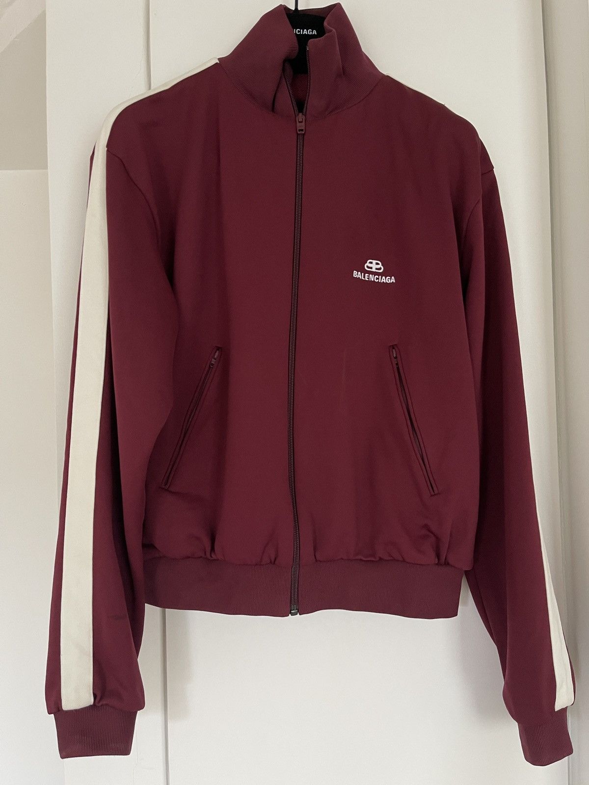 Image of Balenciaga Burgundy Red Track Jacket, Men's (Size Small)