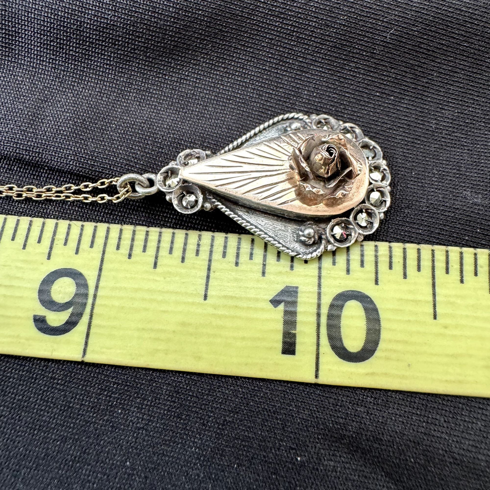 Vintage Antique Sterling Silver & Yellow Gold Rose Scroll Design Pen Size ONE SIZE - 7 Thumbnail