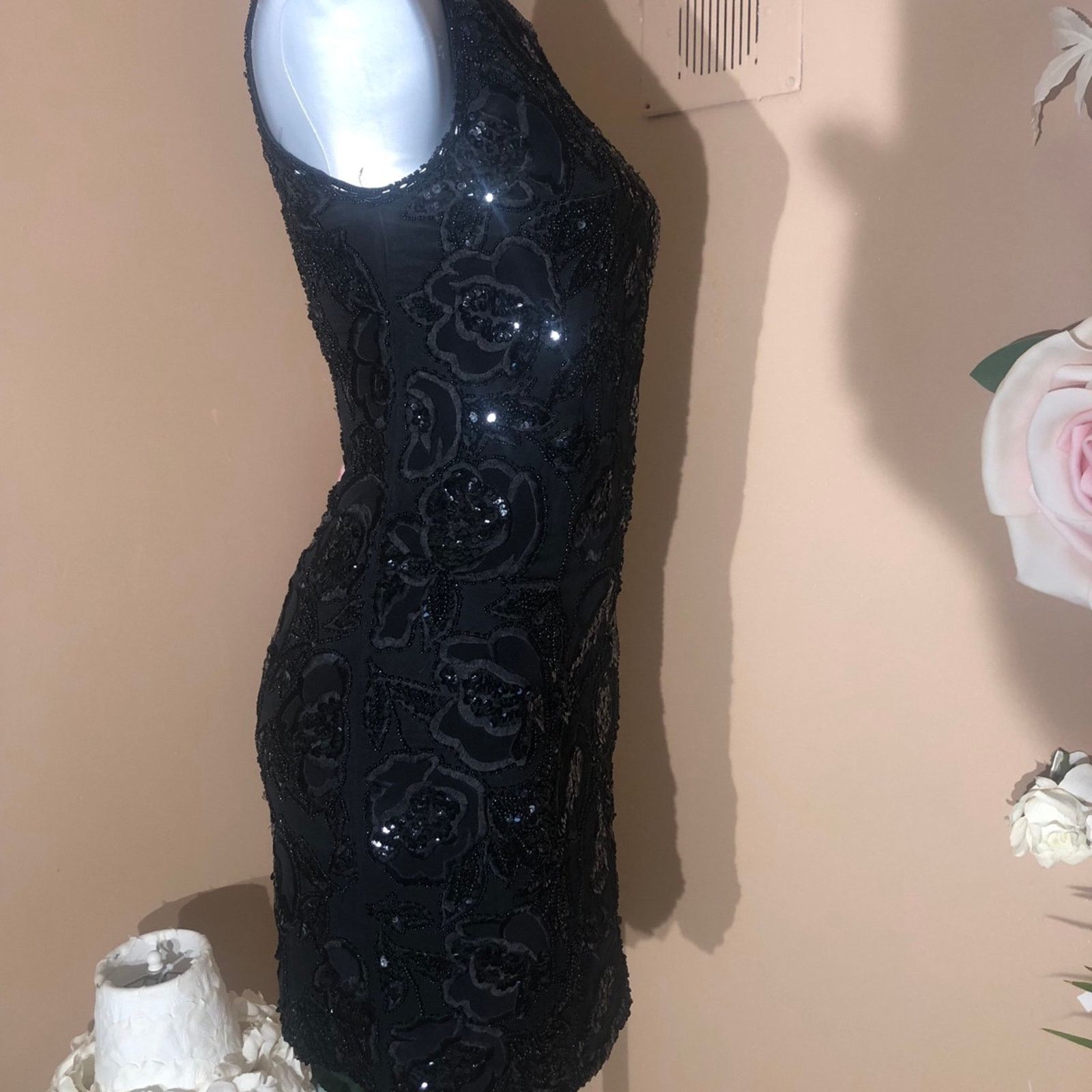 Oleg Cassini Black short sleeve beaded mini gown dress Size S / US 4 / IT 40 - 10 Thumbnail