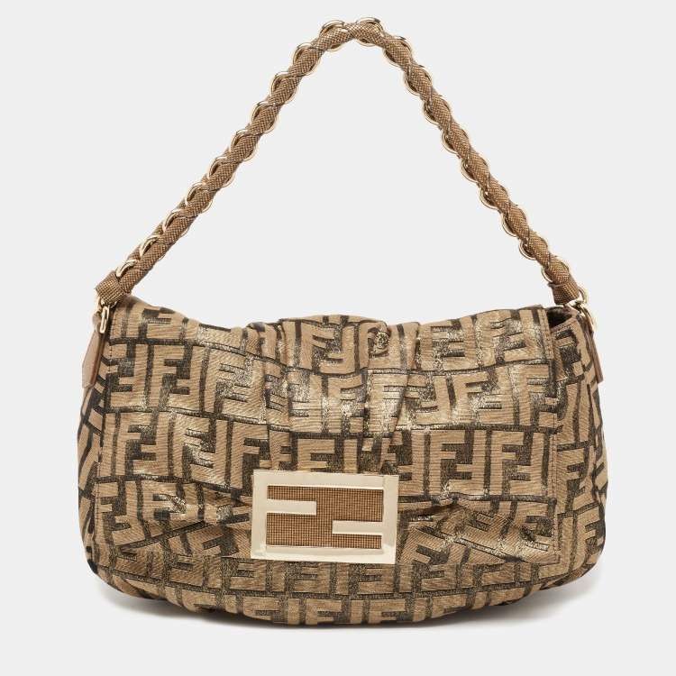Fendi FENDI Gold/Black Zucca Print Canvas Mia Flap Bag Size ONE SIZE - 1 Thumbnail