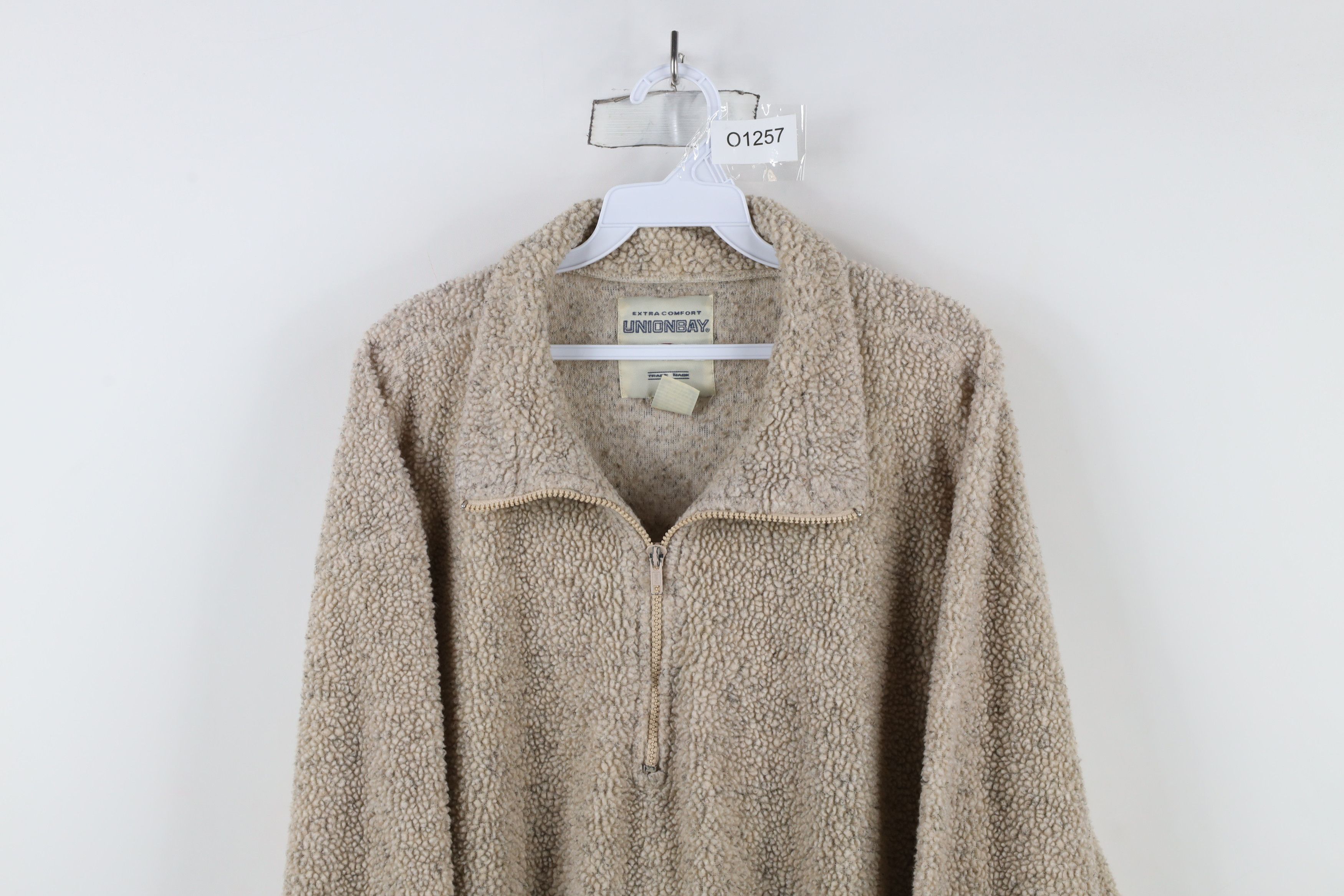 Vintage Vintage 90s Streetwear Pile Fleece Half Zip Sweater Beige Size US XL / EU 56 / 4 - 2 Thumbnail