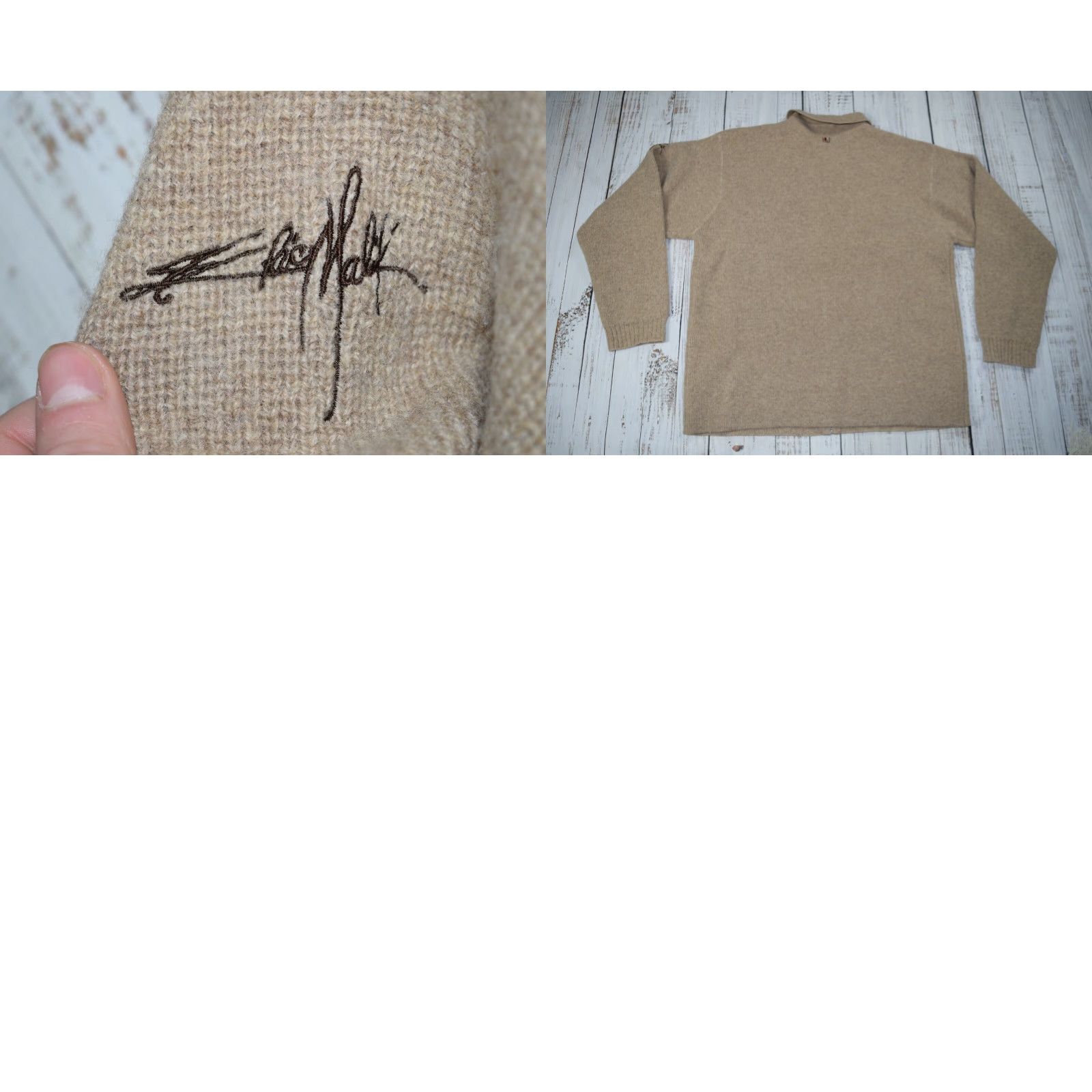 Vintage VINTAGE Eric Malik Hip Hop Sweater Full Zip 2XL Mens Pregnancy Wool Blend Beige 90s Rap Biggie Tupac Size US XXL / EU 58 / 5 - 8 Thumbnail