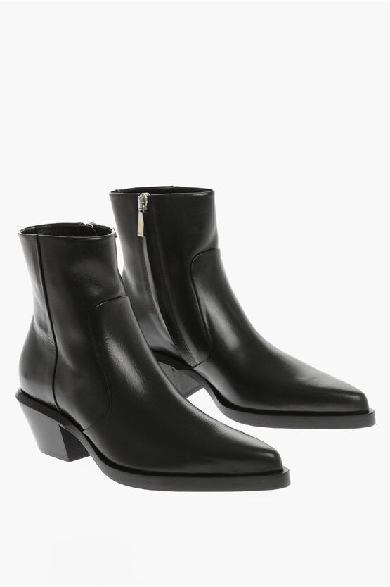 image of Off White Leather Texan Boots Heel Shoes 5 Cm in Black, Men's (Size 11)