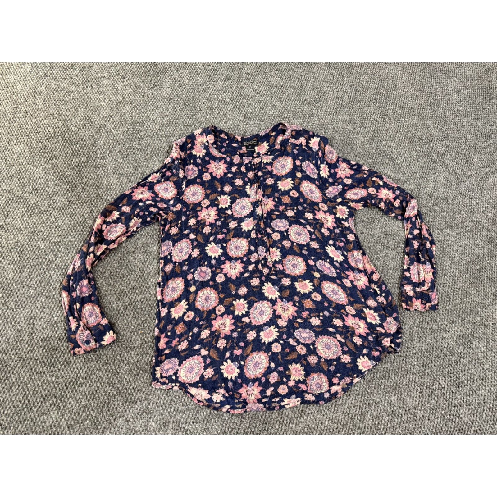 Lucky Brand Lucky Brand blouse Womens M Blue Pink Floral Boho Peasant Crew Neck Long Sleeve Casual Lightweight Rayon Viscose Regular Stretch Built-in Size M / US 6-8 / IT 42-44 - 2 Thumbnail