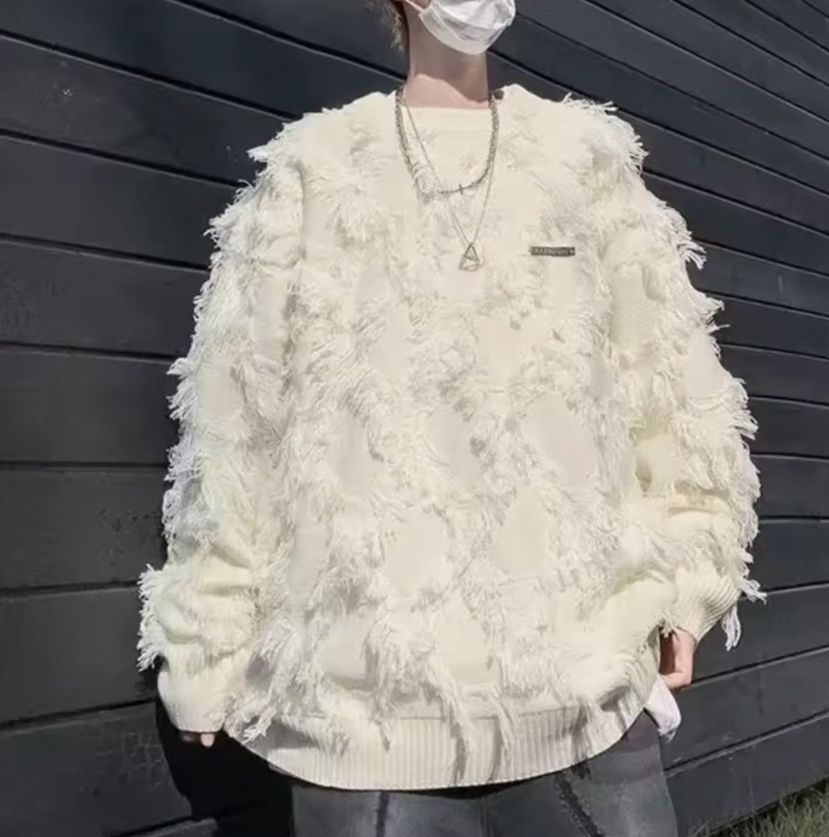 Japanese Brand Ripped Fringe Raw Edge Sweater Size US L / EU 52-54 / 3 - 4 Thumbnail