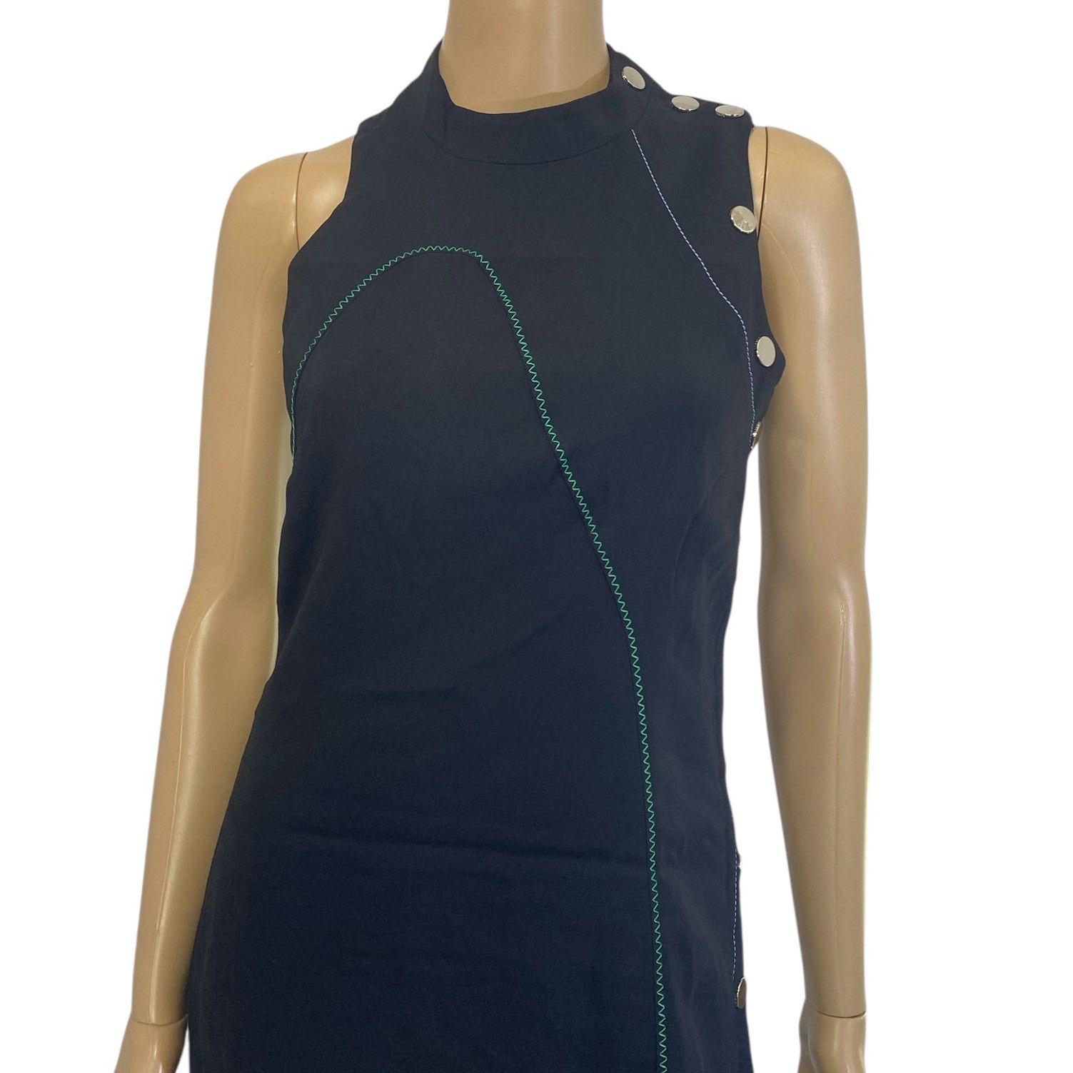 Versace Black Stitch Contrast Asymmetric Midi Dress Size M / US 6-8 / IT 42-44 - 6 Thumbnail