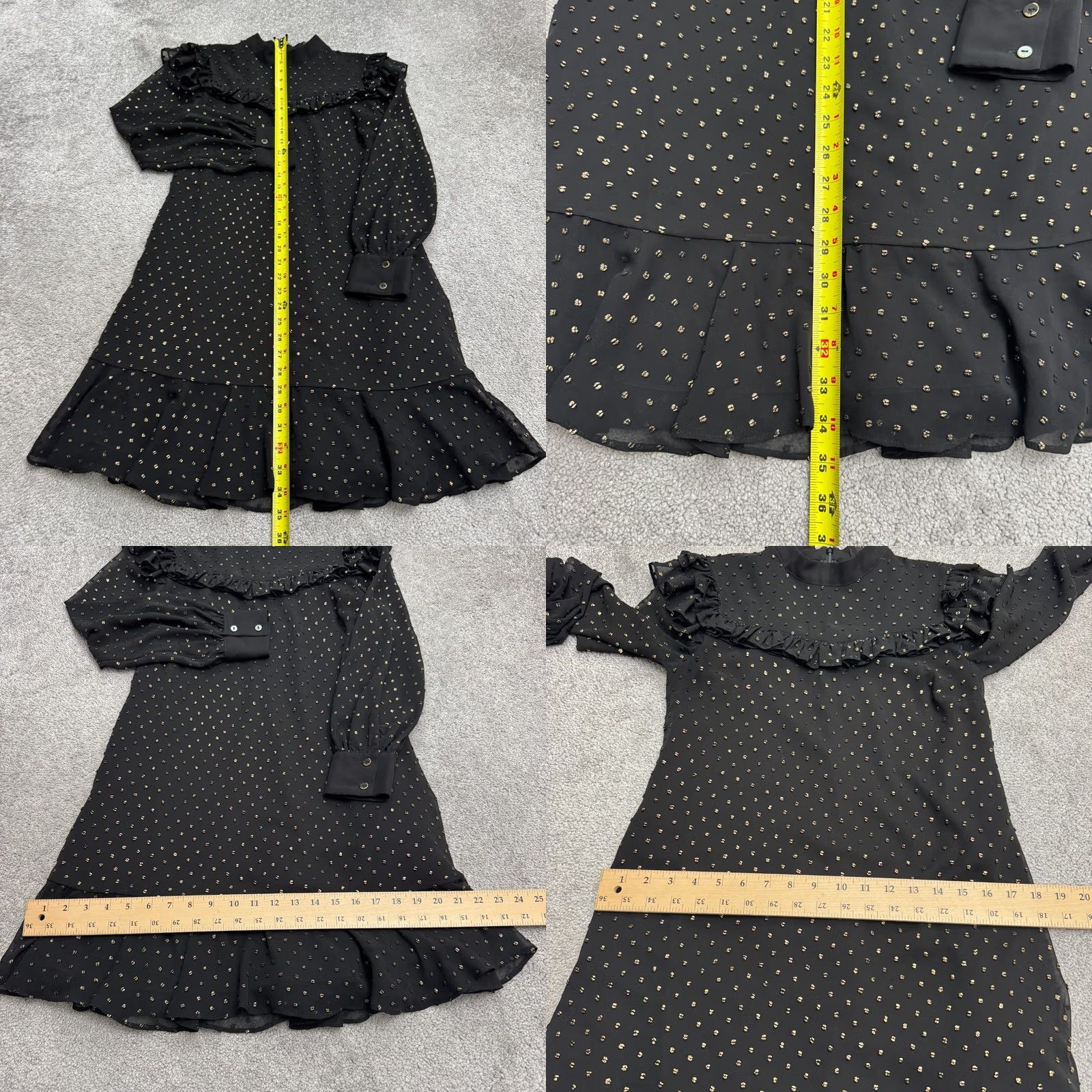 Ted Baker Ted Baker London Rebkha Metallic Ruffle Midi Shift Dress Womens 0 Black Polka Size XS / US 0-2 / IT 36-38 - 8 Thumbnail