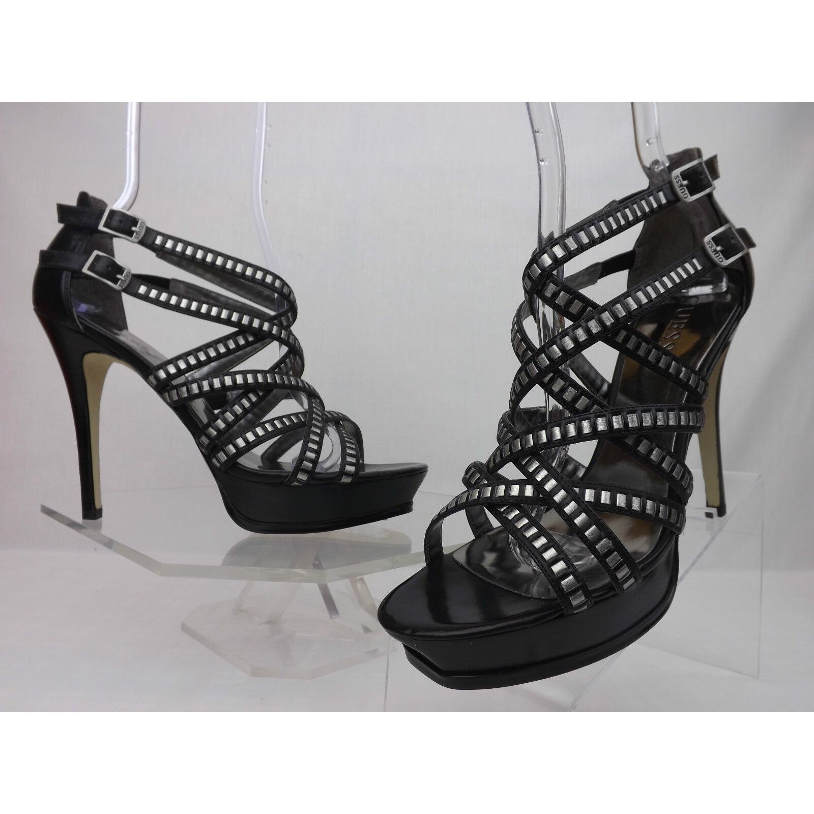 Guess BLACK LEATHER STUDDED CRISS CROSS TAHIRAN PLATFORM PUMPS 10 Size US 10 / IT 40 - 3 Thumbnail