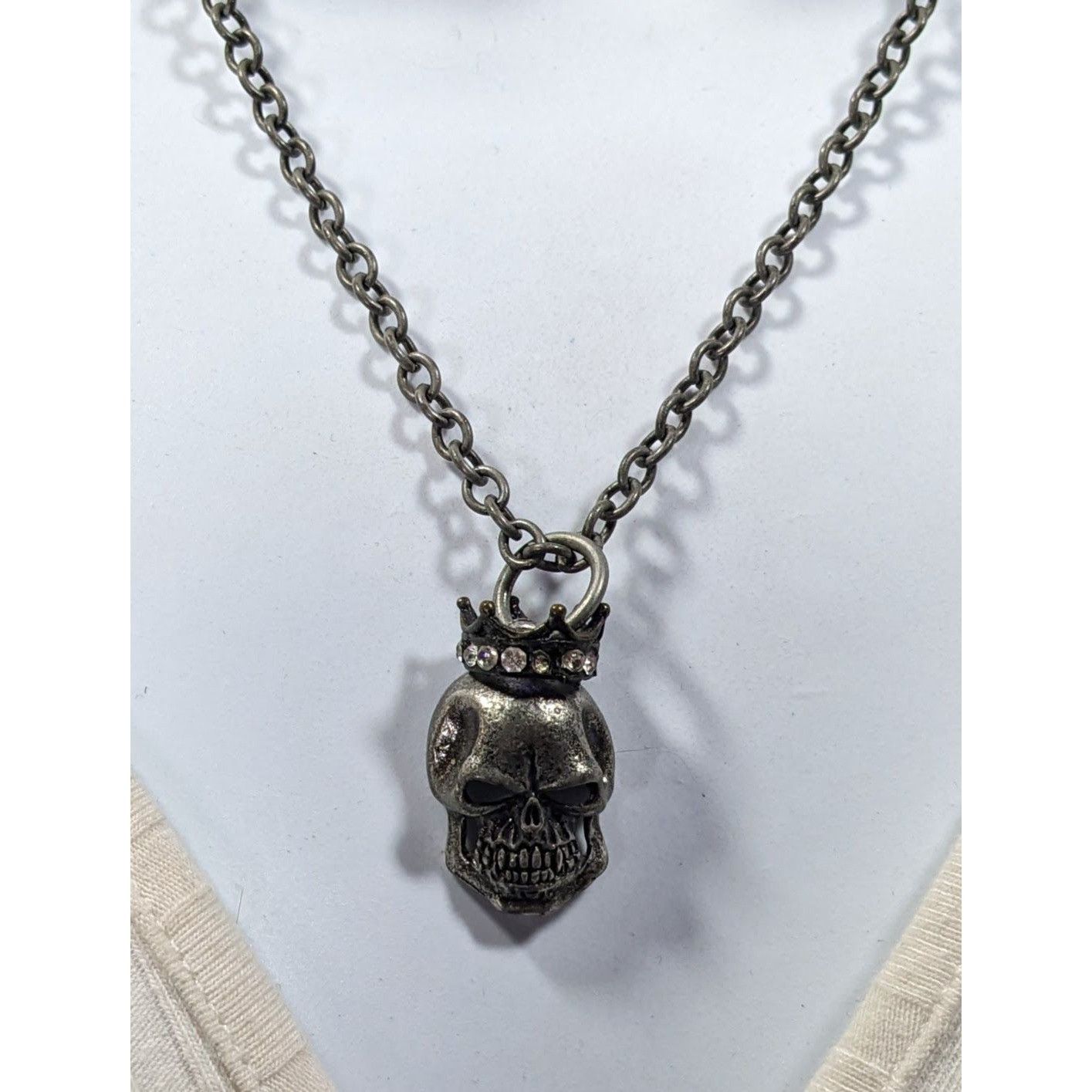 Other Gothic Punk Skull With Rhinestone Crown Pendant Necklace Size ONE SIZE - 6 Thumbnail