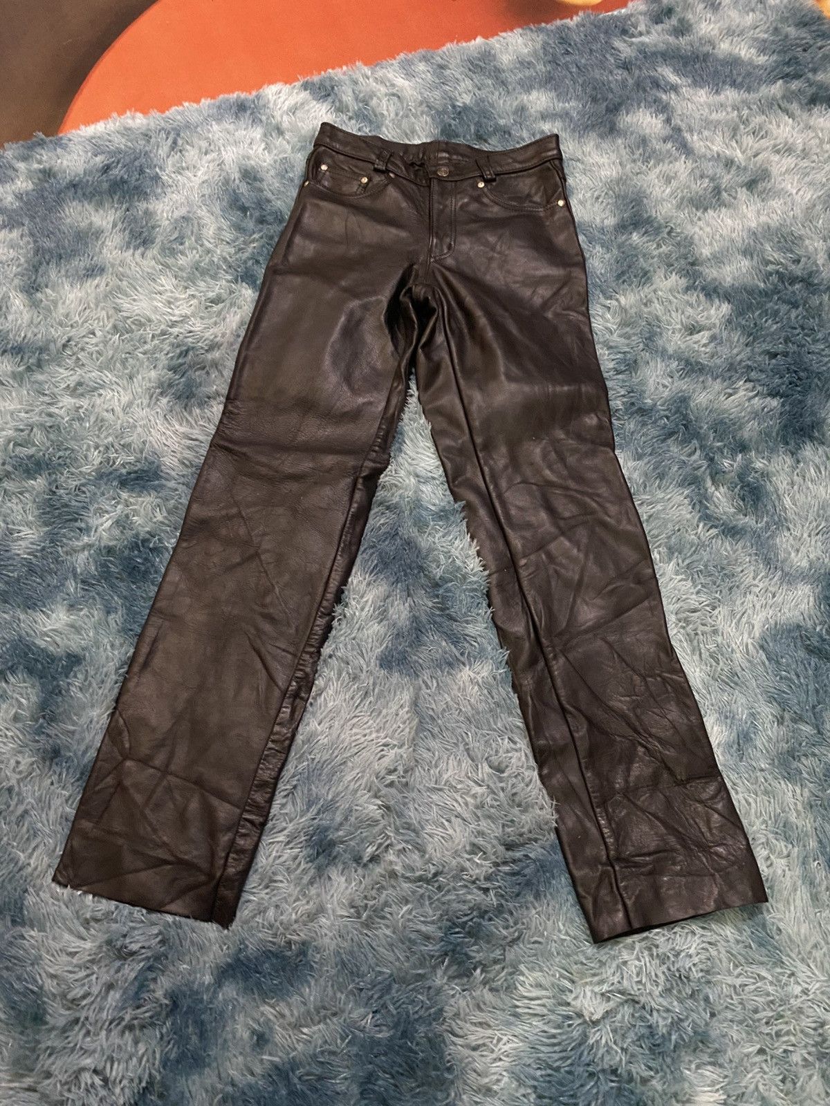 Schott Vintage 90s Schott NYC Black Leather Pants USA Made Talon Size US 29 - 8 Thumbnail