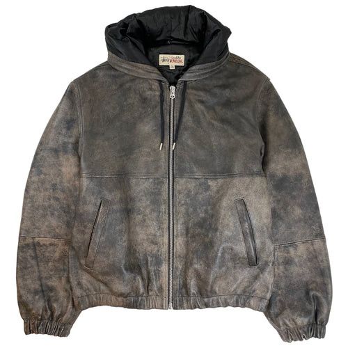 Image of Stussy Stüssy Work Stonewash Leather Jacket in Black, Men's (Size XL)